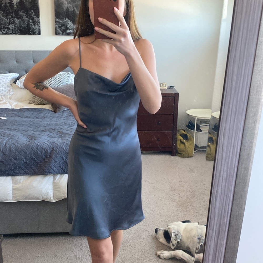 Abercrombie & Fitch Charcoal Gray Satin Slip Dress